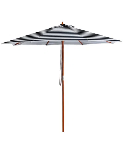 Northlight Striped Outdoor Patio Market Umbrella With Wooden Pole In Blue