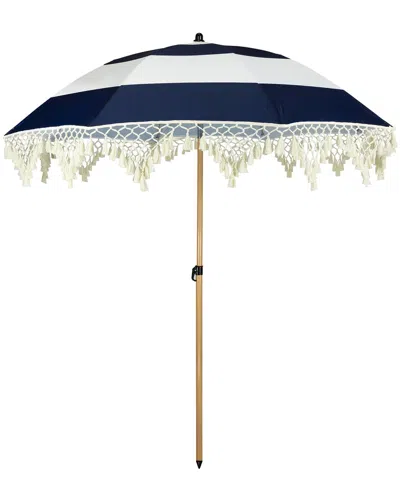 Northlight Striped Outdoor Tilting Beach Market Umbrella In White