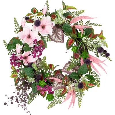 NORTHLIGHT NORTHLIGHT SUCCULENT AND FERN ARTIFICIAL SPRING FLORAL WREATH, 24-INCH