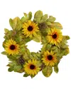 Northlight Sunflower & Pine Cone Artificial Fall Wreath In Yellow