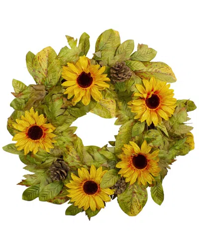 Northlight Sunflower & Pine Cone Artificial Fall Wreath In Yellow