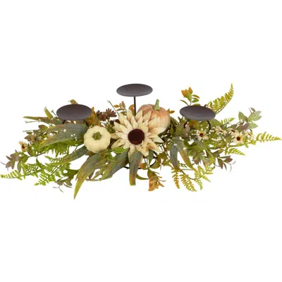 Northlight Sunflower And Pumpkins Fall Harvest Triple Candle Holder In Multi