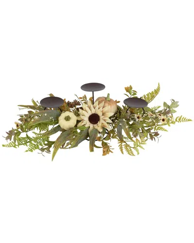 Northlight Sunflower & Pumpkins Fall Harvest Triple Candle Holder In Multicolor