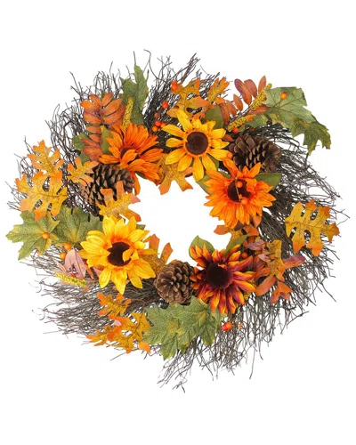 Northlight Sunflowers And Pine Cones Fall Artificial Thanksgiving Wreath  24-in Unlit In Orange