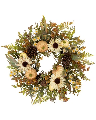 Northlight Sunflowers & Pumpkins Artificial Fall Harvest Wreath In Ivory