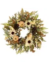Northlight Sunflowers And Pumpkins Artificial Fall Harvest Wreath In Ivory
