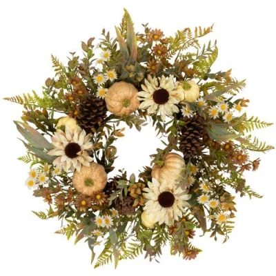 NORTHLIGHT NORTHLIGHT SUNFLOWERS AND PUMPKINS ARTIFICIAL FALL HARVEST WREATH