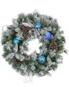 Northlight Teal & Silver Ball Flocked With Pine Cones Artificial Christmas Wreath
