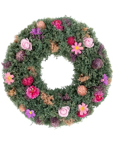 Northlight Thistle Mixed Floral Spring Wreath In Green