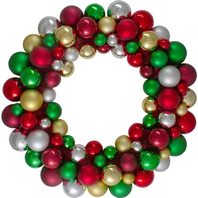 Northlight Traditional Colored 2- Finish Shatterproof Ball Christmas Wreath Unlit, 36" In Red