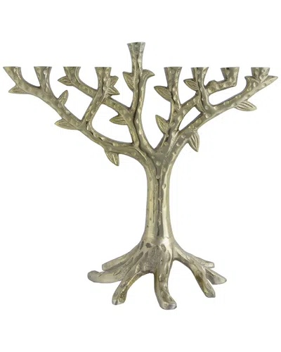 Northlight Tree Trunk-shaped Brass Hanukkah Menorah In Gold