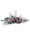 Northlight Triple Candle Holder With Flocked Pine & Christmas Ornaments In Multi