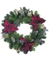 Northlight Two-tone Pine With Purple Poinsettias Silver Pine Cones & Berries Christmas Wreath