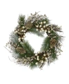 Northlight Unlit Acorn And Pine Cone Flocked Pine Needle Artificial Christmas Wreath In Green