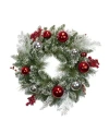 Northlight Unlit Flocked Mixed Pine With Ornaments And Berries Artificial Christmas Wreath In Green