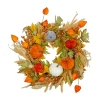 Northlight Velvet Pumpkins And Wheat Artificial Fall Harvest 24-inch Unlit Wreath In Multi