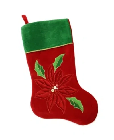 Northlight Velveteen Sequined Poinsettia Christmas Stocking In Red