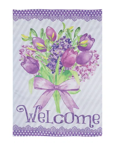 Northlight Welcome Floral Bouquet Outdoor House Flag In Purple