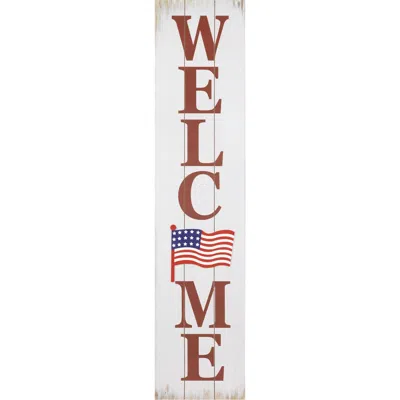 Northlight Welcome Usa Flag Americana Wooden Porch Board Sign Decoration In White