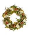 Northlight White And Orange Hydrangea Artificial Fall Harvest Twig Wreath 28" Unlit In White
