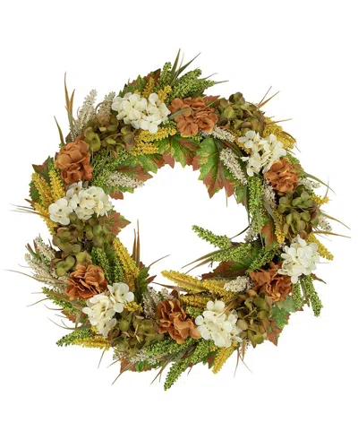 Northlight White And Orange Hydrangea Artificial Fall Harvest Twig Wreath  28-in Unlit In Green
