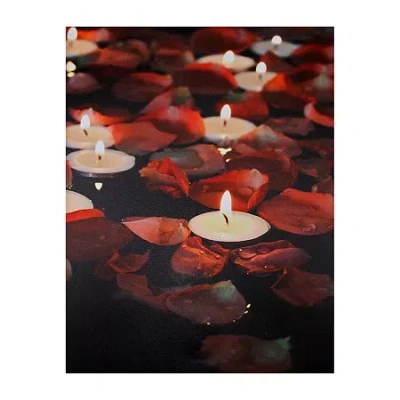 Northlight White And Red Rose Petal Led Flickering Canvas Wall Art 15.75" X 11.75" In Multi