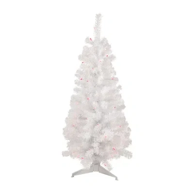 Northlight White Slim Artificial Pink Lights 4 Foot Pre-lit Pine Christmas Tree