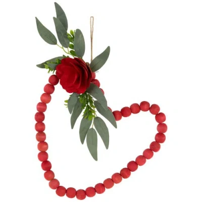 Northlight Wooden Beads With Rose Valentine's Day Heart Wall Decoration In Red