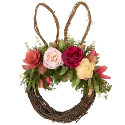 Northlight Wooden Floral Easter Bunny Ears Twig Wreath In Pink