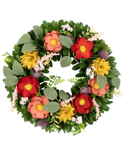 Northlight Wooden Mixed Floral & Foliage Artificial Wreath In Multicolor