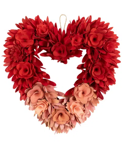 NORTHLIGHT WOODEN ROSE ARTIFICIAL VALENTINE'S DAY FLORAL WREATH, 15"