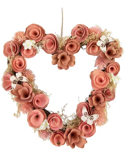 Northlight Wooden Rose Heart Wreath With Butterflies In Pink
