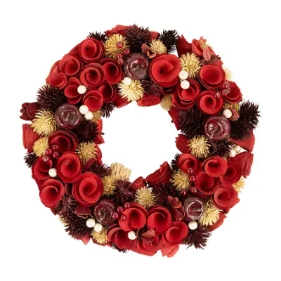 Northlight Wooden Roses Apples And Pearls Unlit Wreath In Multi