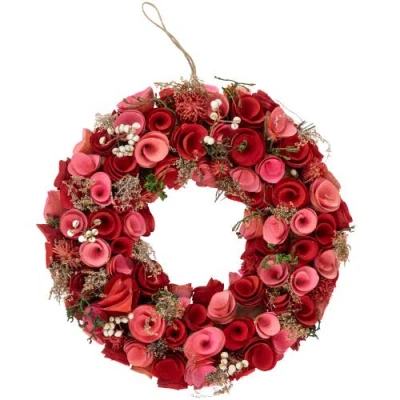 Northlight Wooden Roses Artificial Valentine's Day Wreath In Pink