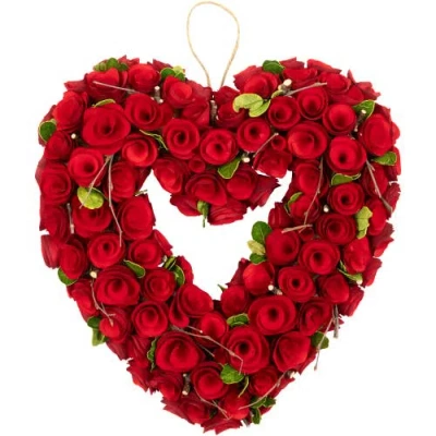 Northlight Wooden Roses Floral Artificial Valentine's Day Heart Wreath In Red