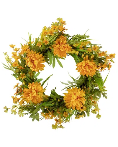 Northlight Yellow Peony Artificial Fall Harvest Twig Wreath  24-in Unlit