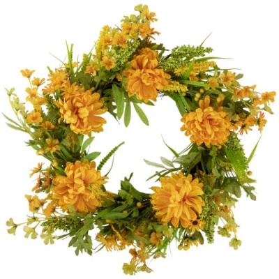 NORTHLIGHT NORTHLIGHT YELLOW PEONY ARTIFICIAL FALL HARVEST TWIG WREATH, 24-INCH, UNLIT