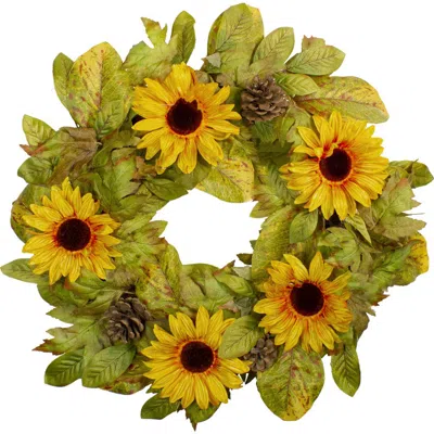 Northlight Yellow Sunflower And Pine Cone Artificial Fall Harvest Wreath In Multi