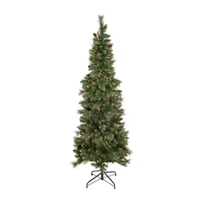 Northlight Yorkshire Pencil Artificial Clear Lights 7 Foot Pre-lit Pine Christmas Tree In Green