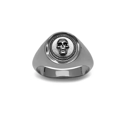 Northskull Men's Black Atticus Skull Seal Pinky Ring In Gunmetal In Metallic