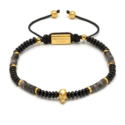 Northskull Men's Black Onyx / Gold Sheen Obsidian & Gold Atticus Skull Macramé Bracelet