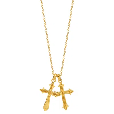 Northskull Men's Twin Baroque Cross Necklace In Gold