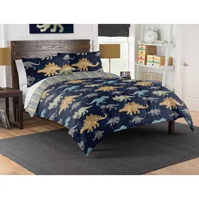 Northwest Dino Discovery Bed In A Bag Set – Reversible Dinosaur Comforter With Sheets, Shams, Pillowcases, And In Orange;green;brown;blue