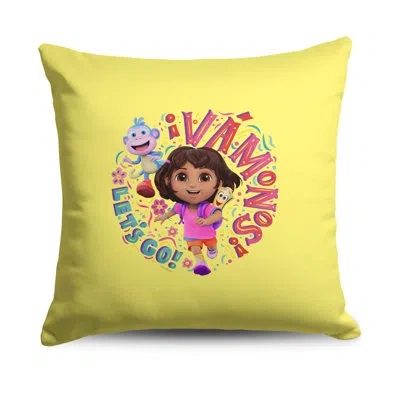 Northwest Dora The Explorer Vamos Let's Go Throw Pillow, Decorative, Soft, Lightweight, 18 X 18 Inches In Yellow