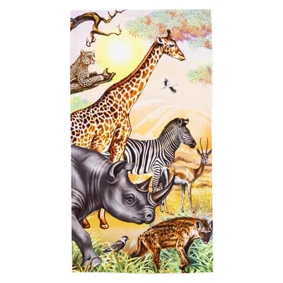 Northwest Giraffe Rhino Zebra And Safari Animals Beach Towel, 30 X 60 Inches In Green;gray;orange