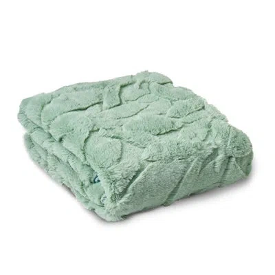 Northwest Hgtv Triple Jacquard Carved Faux Fur Throw Blanket Quietude 50 X 70 Inches In Green
