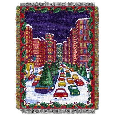 Northwest Holiday City Throw Blanket, Festive Winter Seasonal Decor, 48x60 Inches In Blue;green;red