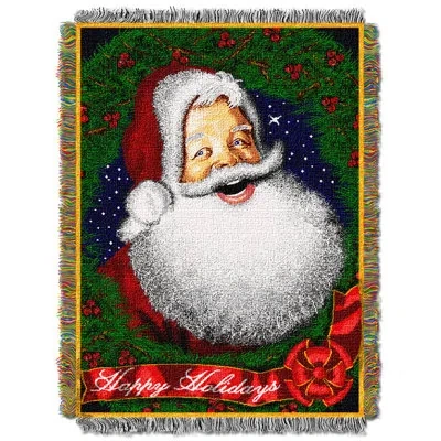 Northwest Howdy Santa Throw Blanket, Holiday Christmas Seasonal Decor, 48x60 Inches In White;green