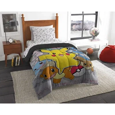 Northwest Pokemon Battle Squad Twin Bed In A Bag Set In Blue;white;gray;red;yellow;orange
