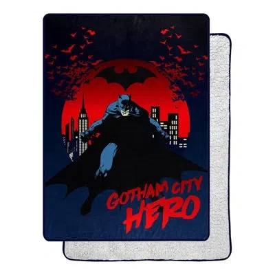Northwest Warner Bros. Batman Gotham City Hero Silk Touch Sherpa Blanket, Cozy Soft Throw, Plush Blanket For C In Blue;black;red